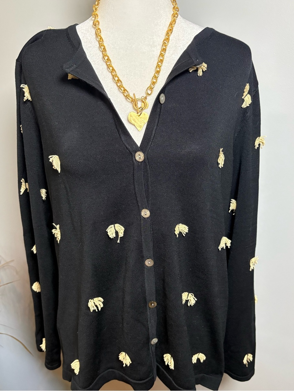 Doncaster Black 80% Silk Cardigan Embroidered Bow Sweater Women’s L Classic